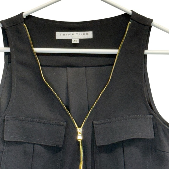 Trina Turk Black Sleeveless Top with Gold Zipper. Size XS - Picture 6 of 10